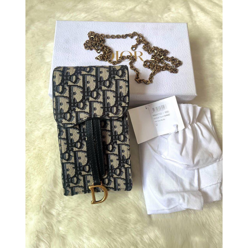 (PRELOVED) Dior Saddle Pouch / Phone Bag Oblique Blue 2021