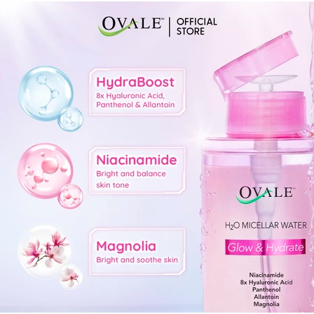 MAMI - OVALE H20 MICELLAR WATER GLOW & HYDRATE 300ML - MICELLAR WATER H20 OVALE