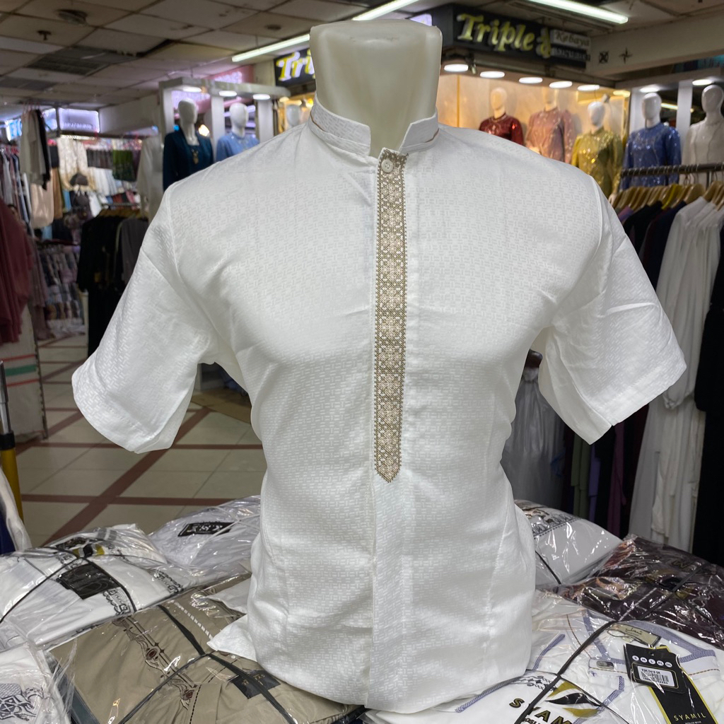 Baju koko lengan pendek semisutra premium Putih Bw / koko hasgradini senada