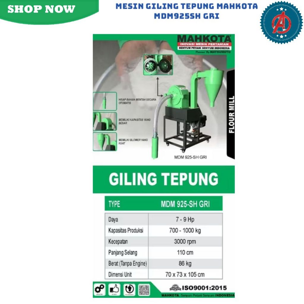 Mesin Giling Tepung MAHKOTA MDM925SH GRI / Mesin Gilingan Tepung Disk mill MDM 925 SH MAHKOTA