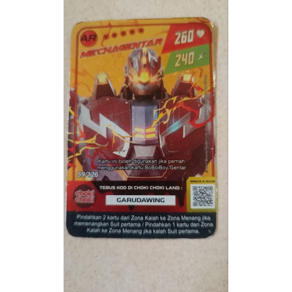 AR MECHAGENTAR Kartu Boboiboy Choki Choki