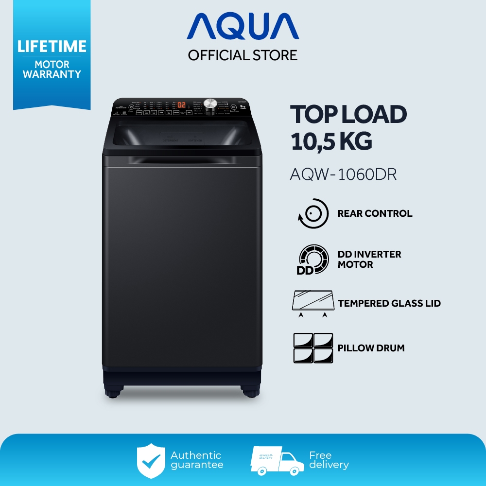 AQUA Elektronik AQW-1060DR Mesin Cuci Top Loading 10.5 Kg - DD Inverter - ABT Technology