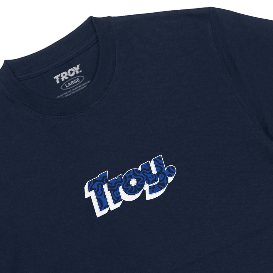 Troy Company T-shirt Navy Blue Burnt Abstrak - Kaos Lengan Pendek Kaos Biru Navy MTD 3448