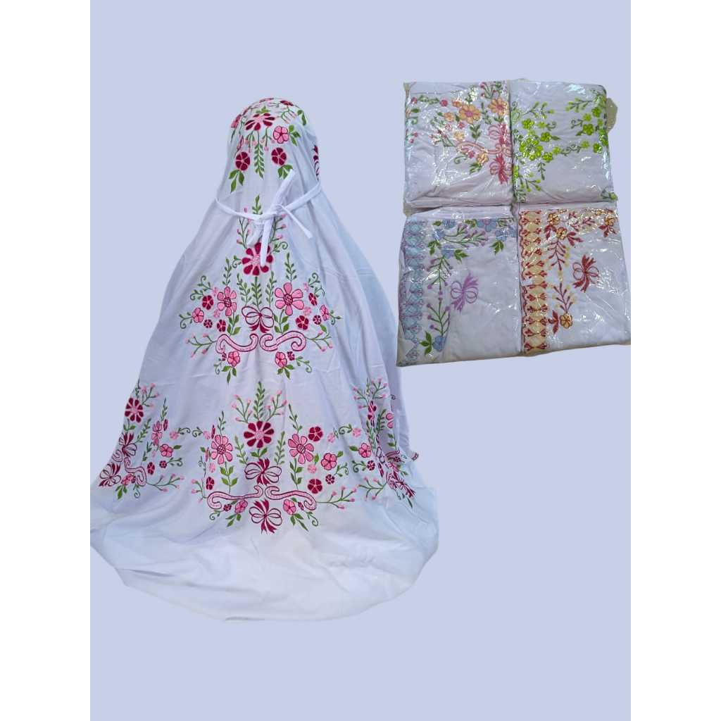 Mukena Polino Terusan/Polino Bordir Dewasa / Polino Putih Bordir / Fashion muslimah