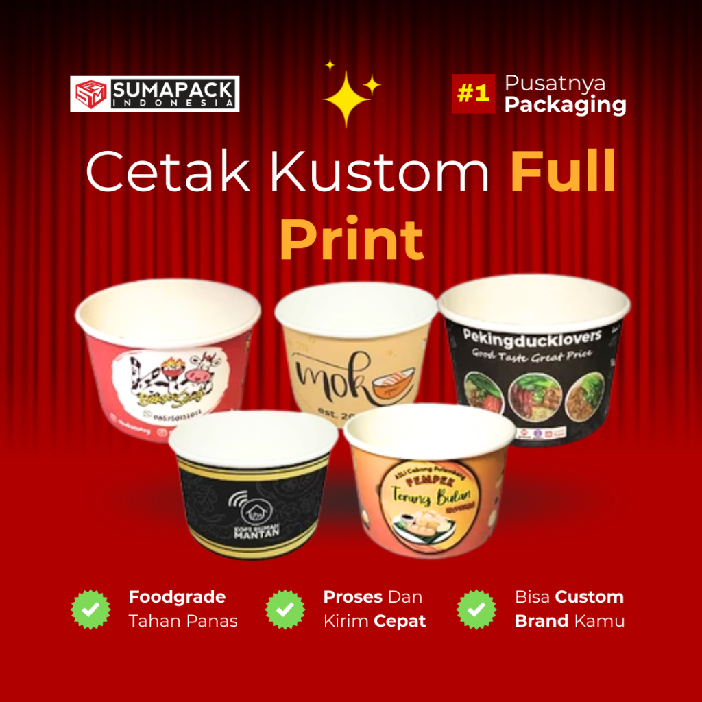 Custom Paper Bowl 650 ml | Custom Cetak Bowl Mangkok Kertas Free Design Full Print