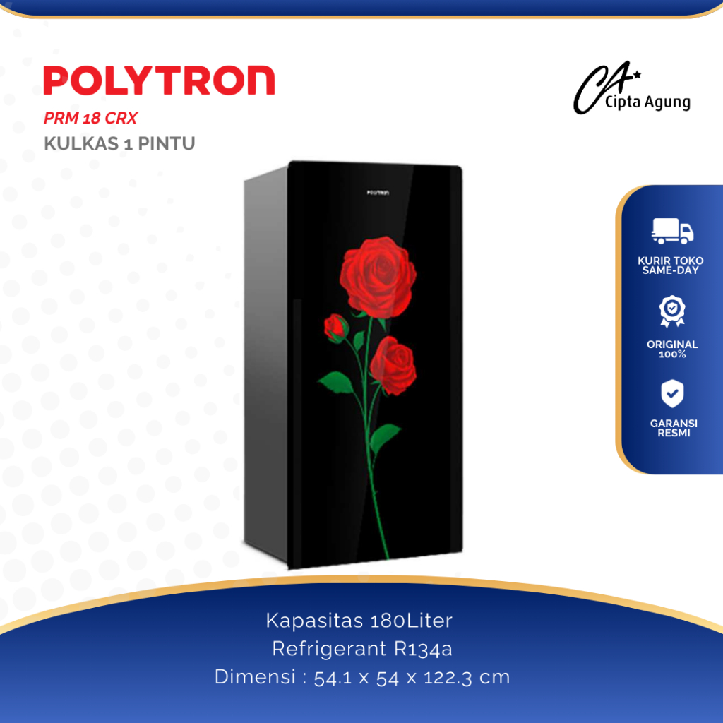 POLYTRON KULKAS 1 PINTU 180L LITER PRA 18CRX / PRA 18 CRX / PRA-18CRX PRA18CRX VARIA SEMI AUTO DEFRO