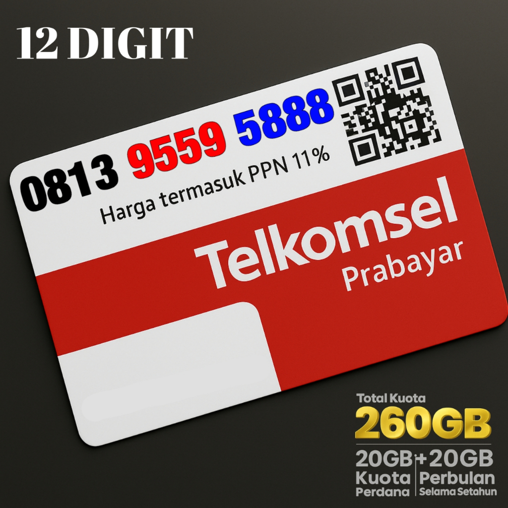 Nomor Cantik Telkomsel Kartu Simpati ABBA Triple 8 - 0813 9559 5888 - Kuota 260GB (20GB Kuota Awal +