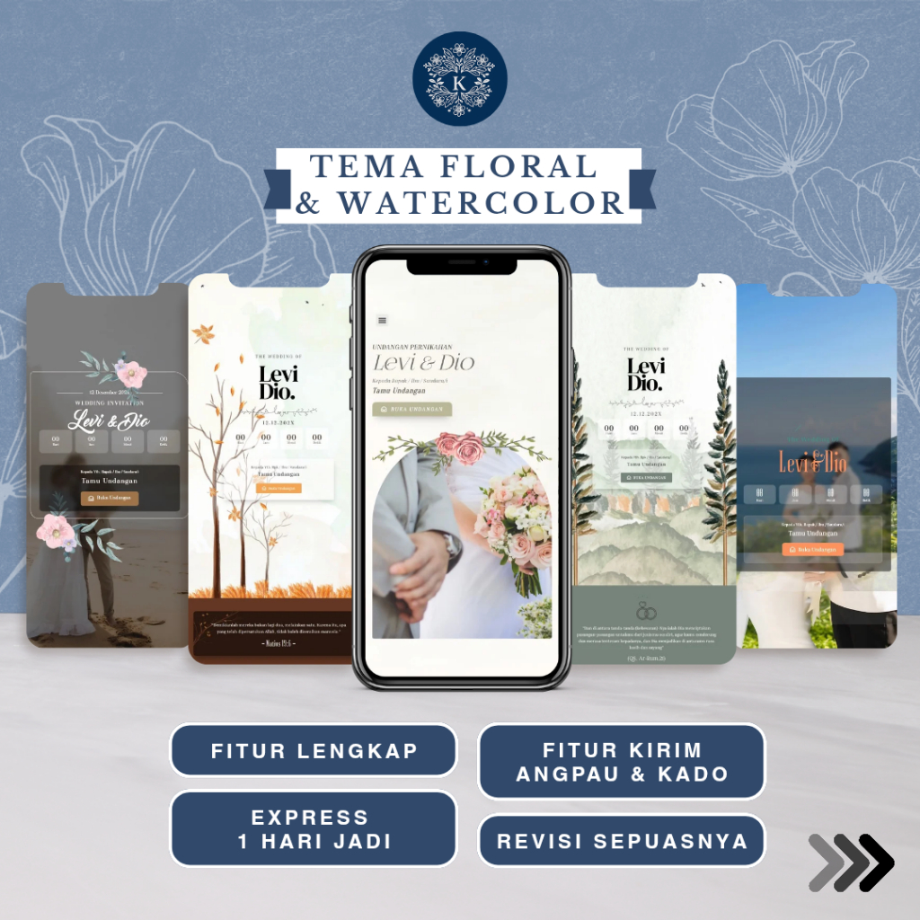 Undangan Digital Website Pernikahan Tema Floral Watercolor | Undangan Pernikahan Desain Simple