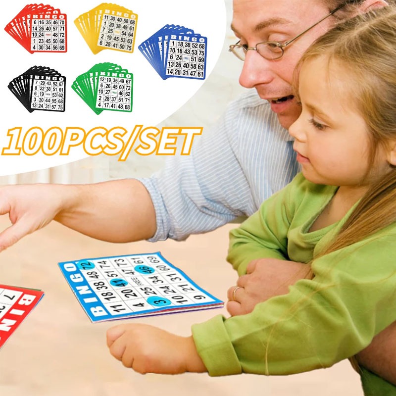 100pcs/set Kartu Bingo Lengkap Besar Bingo Card 5 Warna Bingo Set
