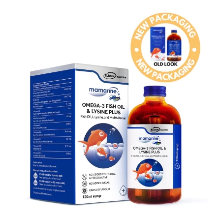 Vitamin Anak Mamarine Syrup Omega 3 Fish Oil & Lysine Plus Multivitamin 120ml