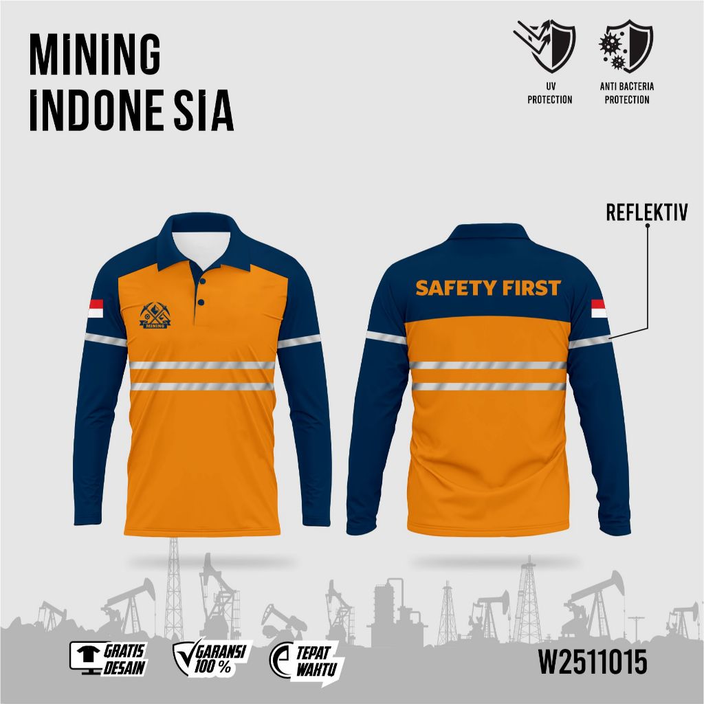 Jersey / Kaos POLO K3 Top Navy Orange Safety Frist Reflektor 2 Cm W2511015