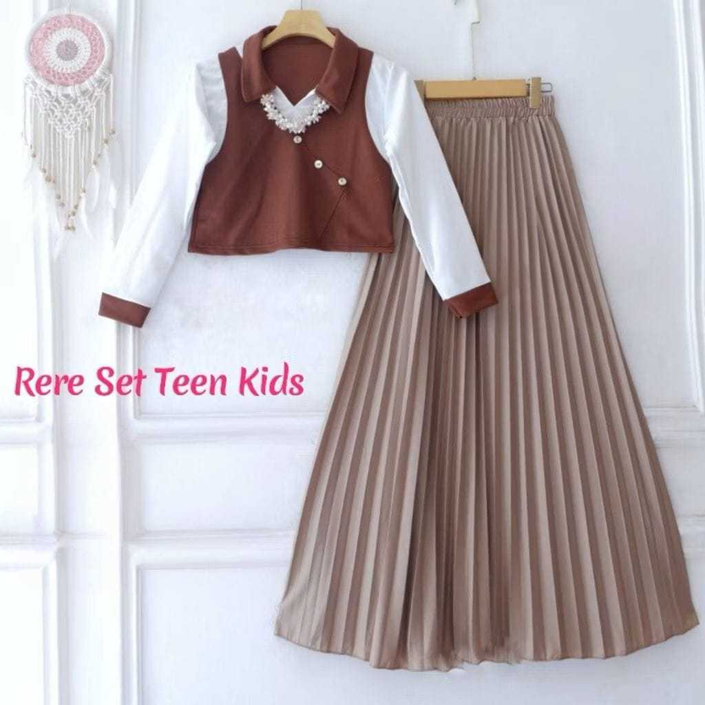 RERE SET ROK PLISKET KIDS (7thn-15thn)ATASAN KNIT ANAK // ONE SET KNIT ANAK // ROK PLISKET // TERBAR