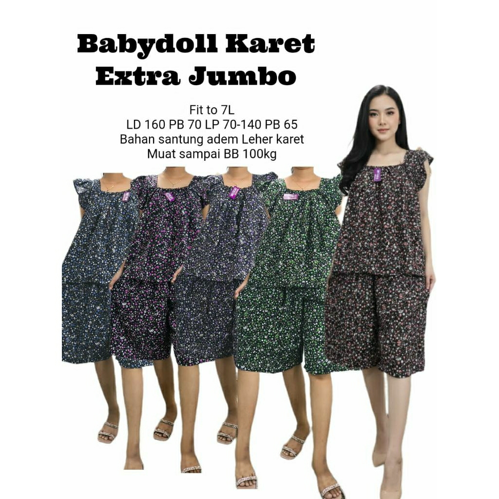 Babydoll Karet Extra Jumbo Ld 160/Setelan Lengan Pendek