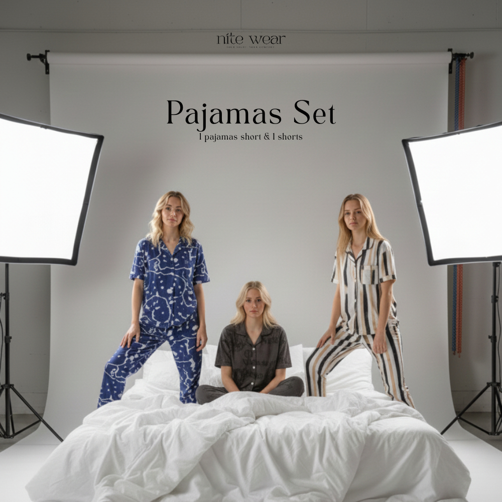 Piyama Baju Tidur Wanita Premium 1 Set ( Baju Lengan Pendek + Celana Pendek )