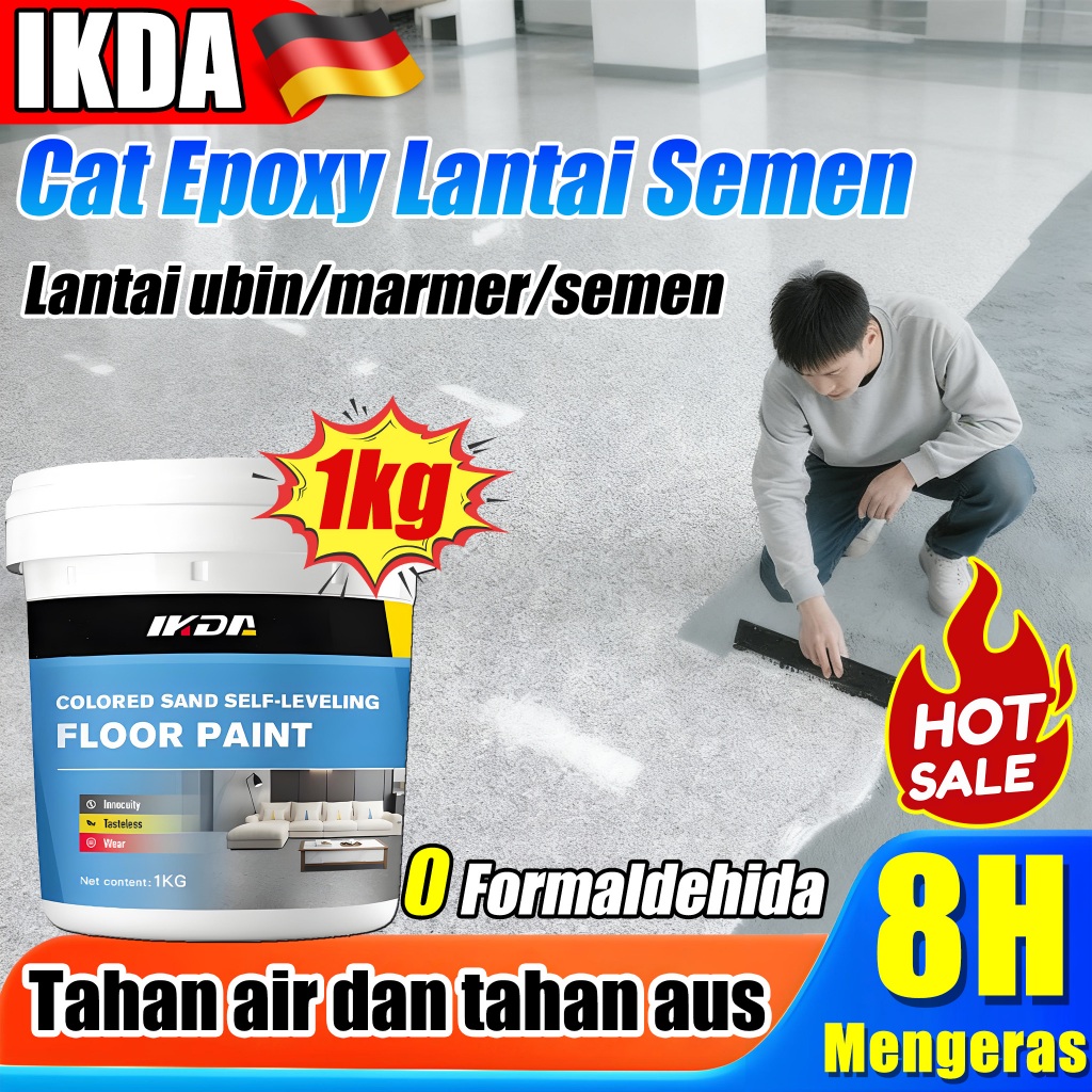 *Cat lantai 10 dalam 1*Cat Epoxy Lantai Semen 1KG  Otomatis leveling Tahan Air Antilembap Dan Antigo