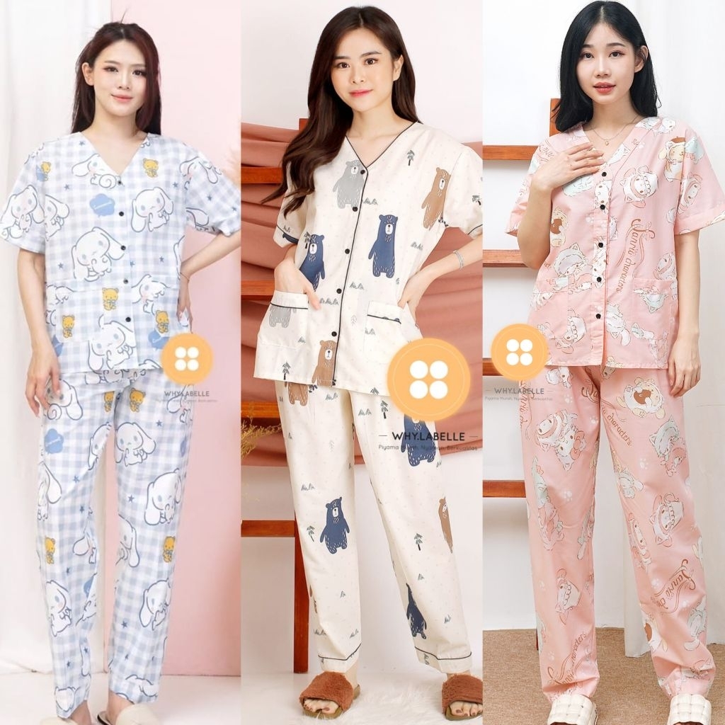WHY.LABELLE setelan baju tidur piyama katun Jepang celana panjang