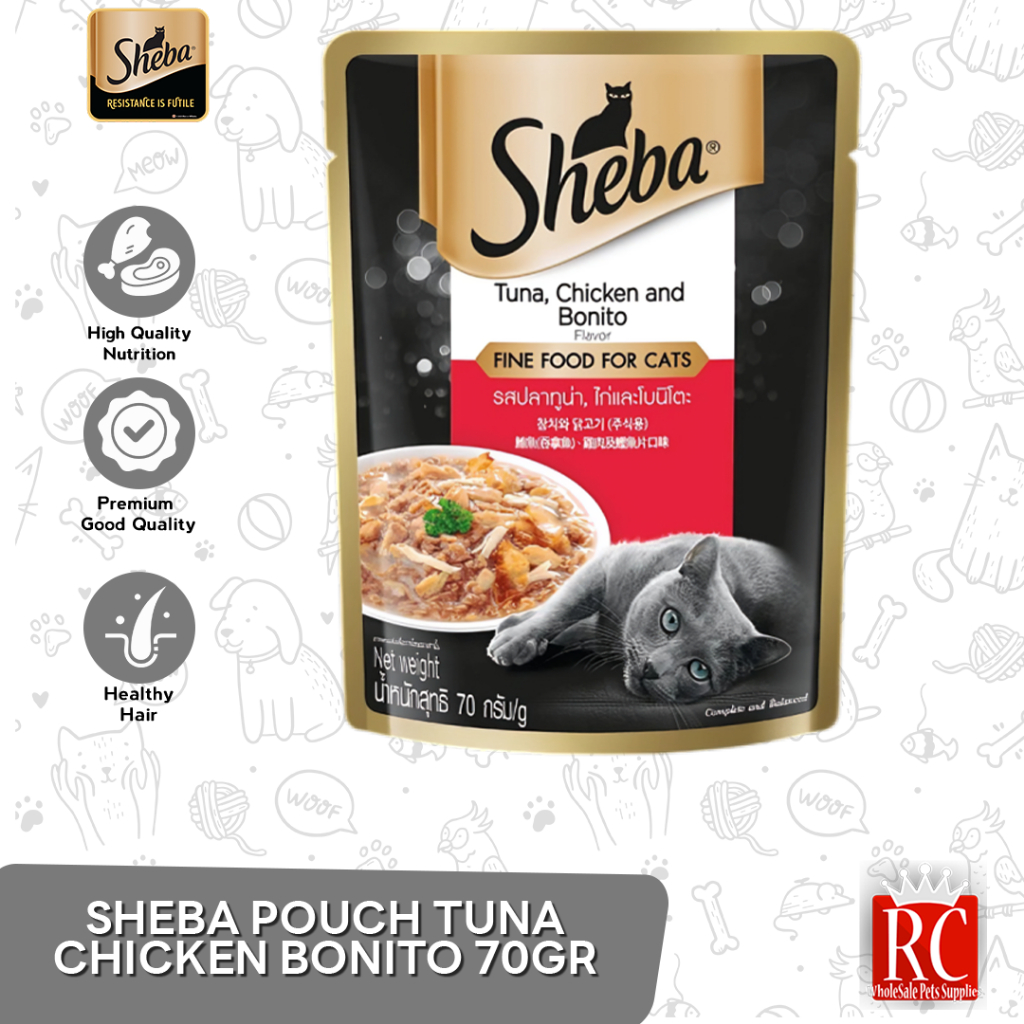 SHEBA POUCH TUNA CHICKEN BONITO 70GR