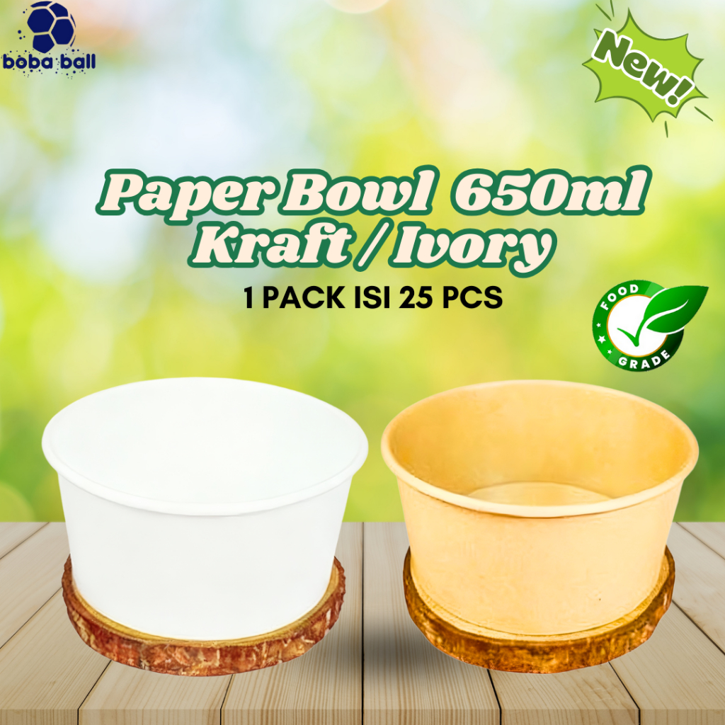Paper Bowl 650ml | Mangkok Kertas Bakso Ivory & Kraft Food Grade