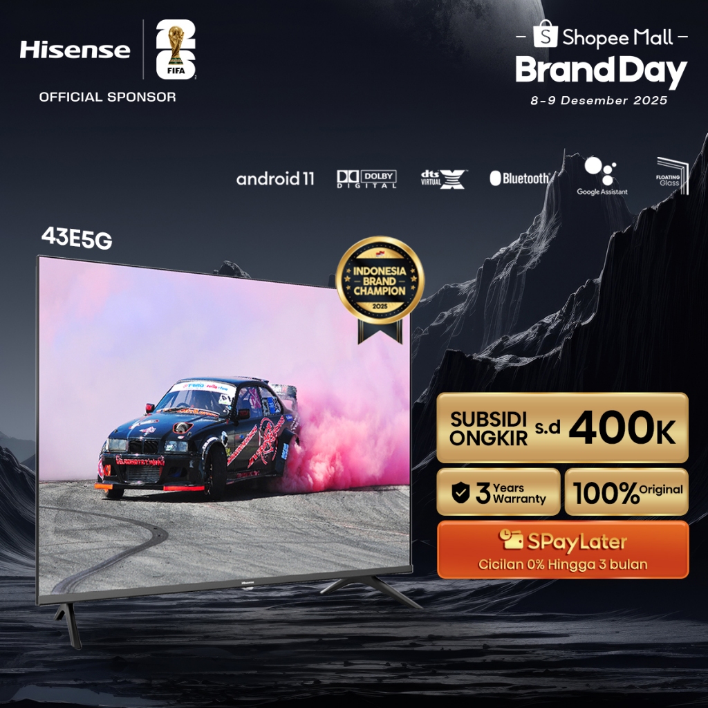 (PACKING KAYU) Hisense TV 40E5G OS 11 Android Smart TV 40 inch FHD Bazelles Design DTX V X & Dolby A