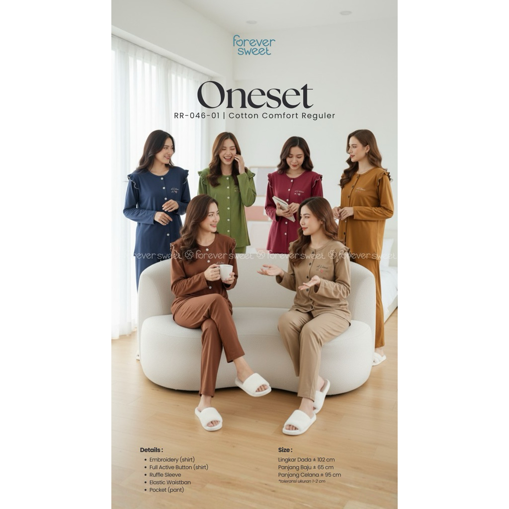 Forever Sweet Piyama Lengan Panjang PP Regular Fit Setelan Celana Panjang Maxi Regular Baju Tidur PP
