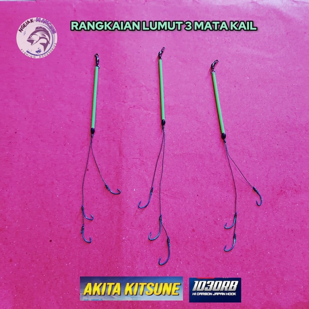 Rangkaian pancing lumut 3 mata kail tipe akita kitsune