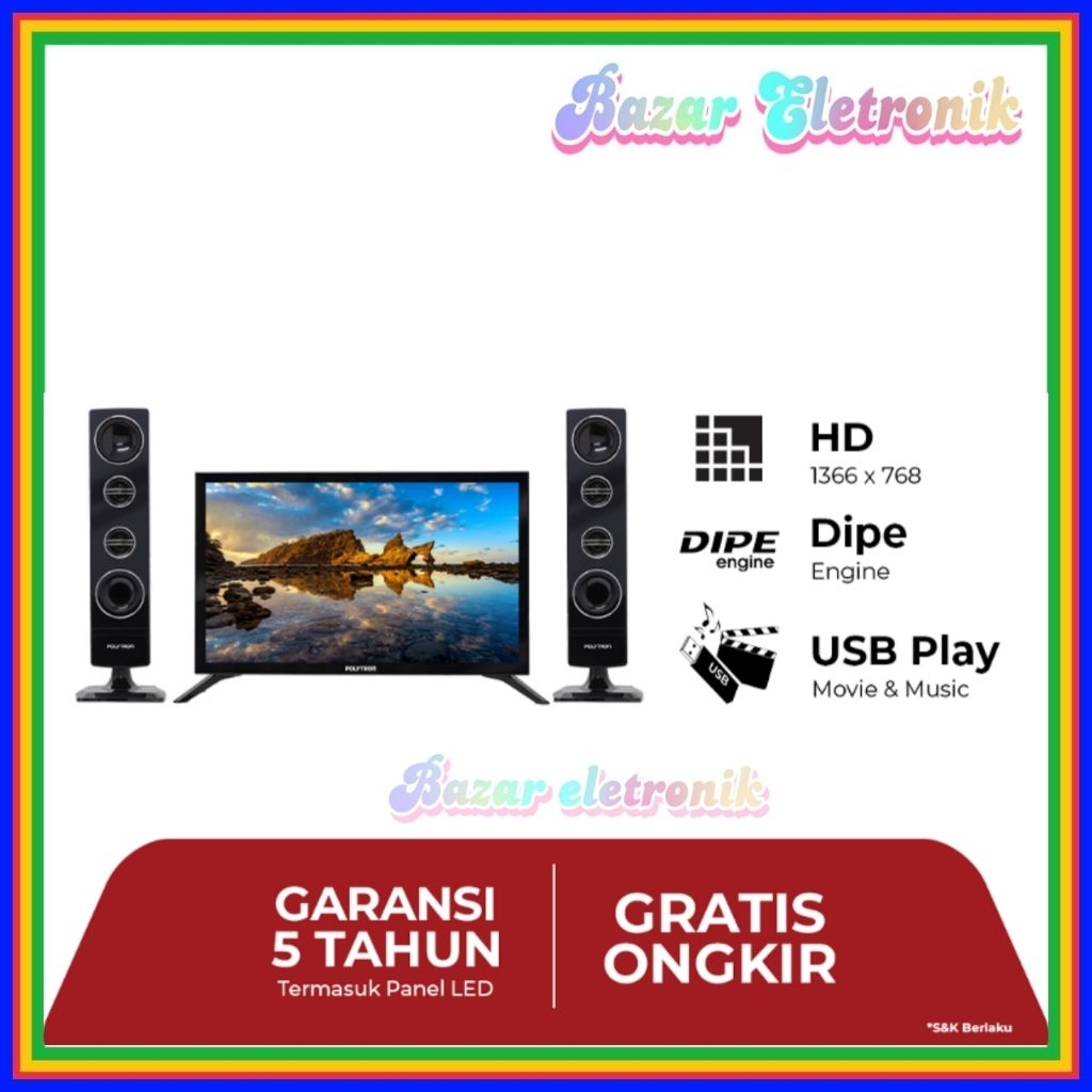 LED POLYTRON 24TV1855 / LED POLYTRON TV 24 INCH CINEMAX SPEAKER TOWER HD PLD 24 TV 1855