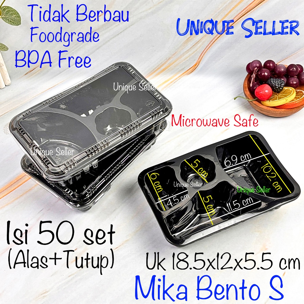 Baru [Isi50] Mika Bento Kecil Sekat 4 Tebal Pet Tray Bento S Mini Snack Box Platter Kentang Nasi