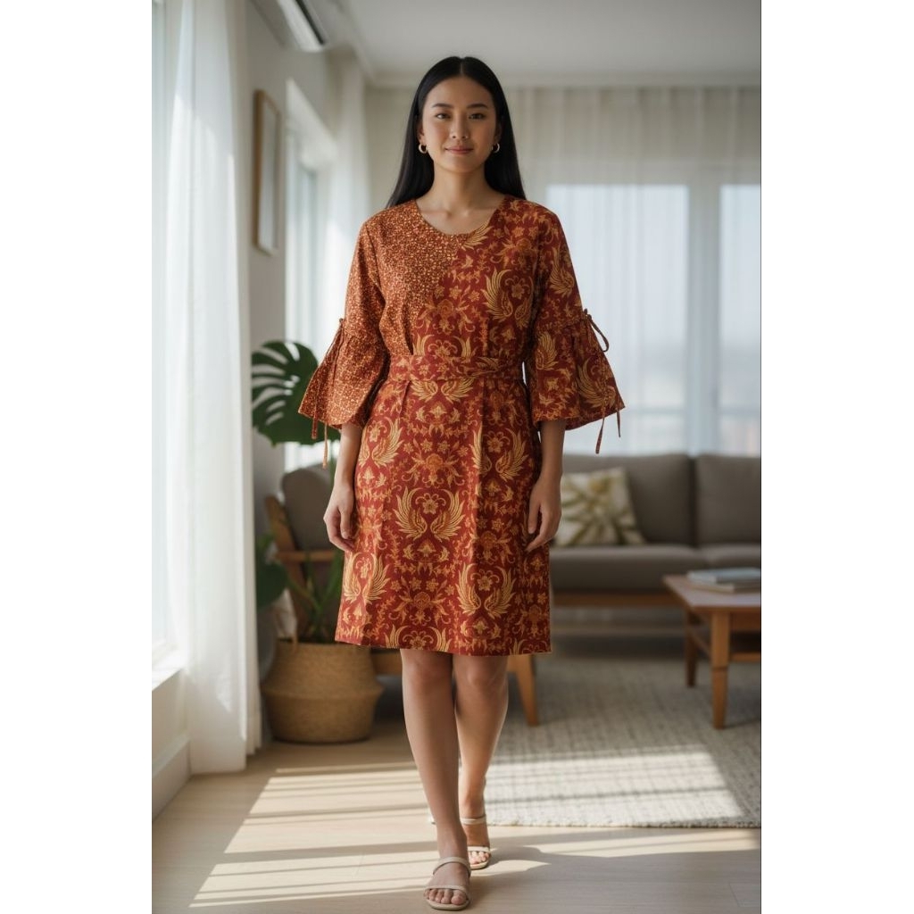 Baju dress wanita Batik Keris Motif Kawung (Ukuran L)