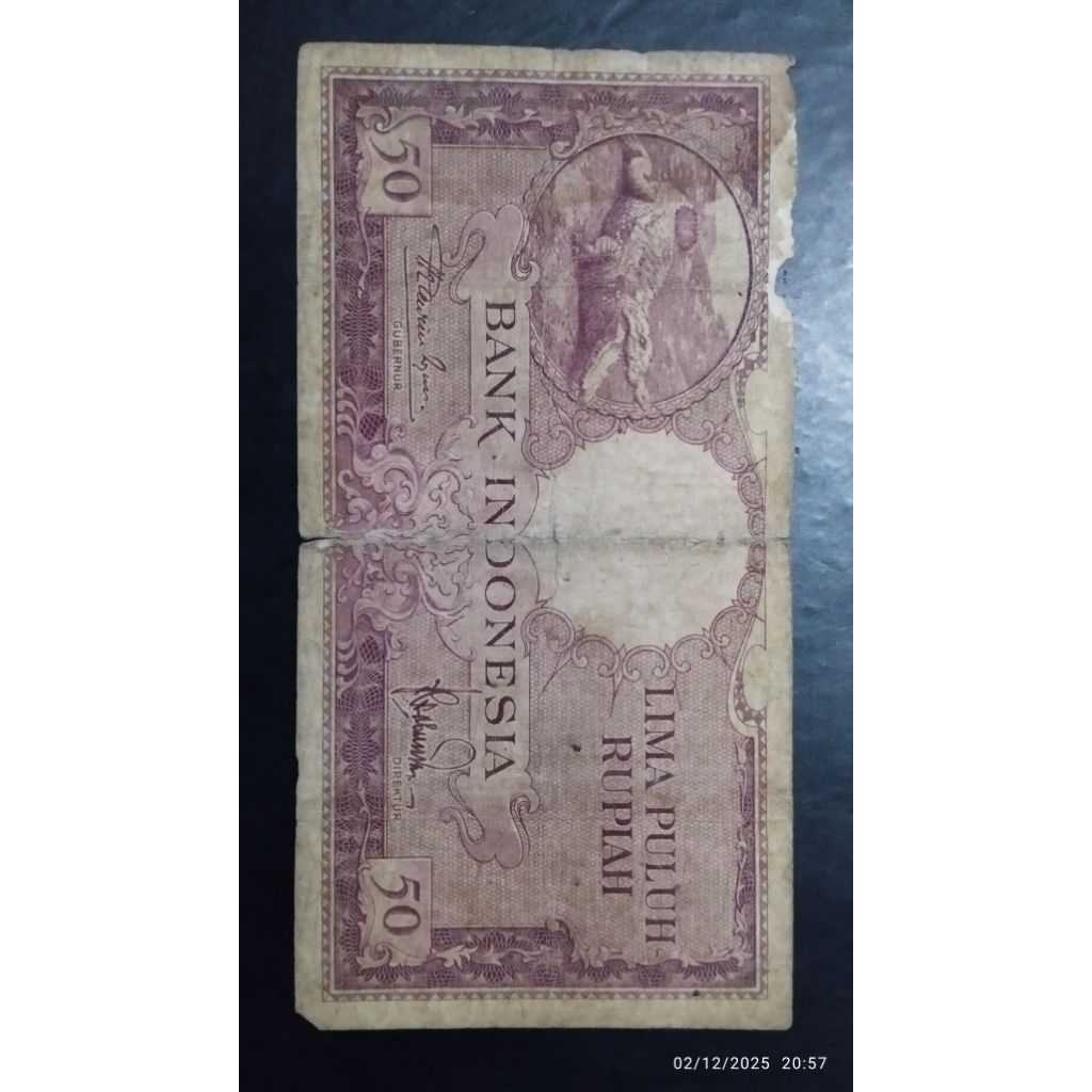 UANG KUNO 50 RUPIAH BUAYA SERI HEWAN TAHUN 1957
