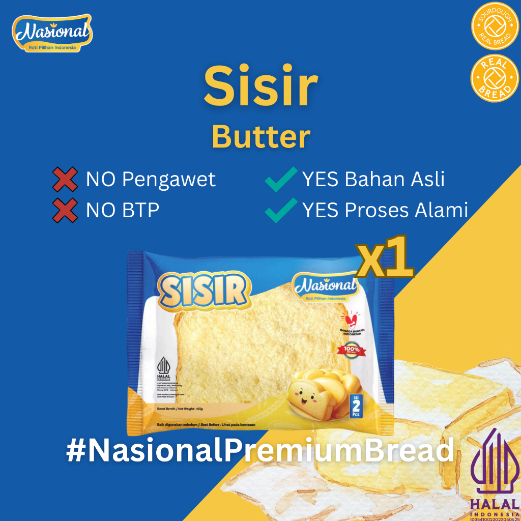 NASIONAL Roti Sisir Butter Isi 2 (Halal Tanpa Pengawet)(Butter Susu)(Premium Sehat)(Empuk Lembut)