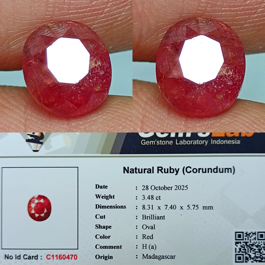 NATURAL RED RUBY CORUNDUM MADAGASCAR HEATED MEMO GLI