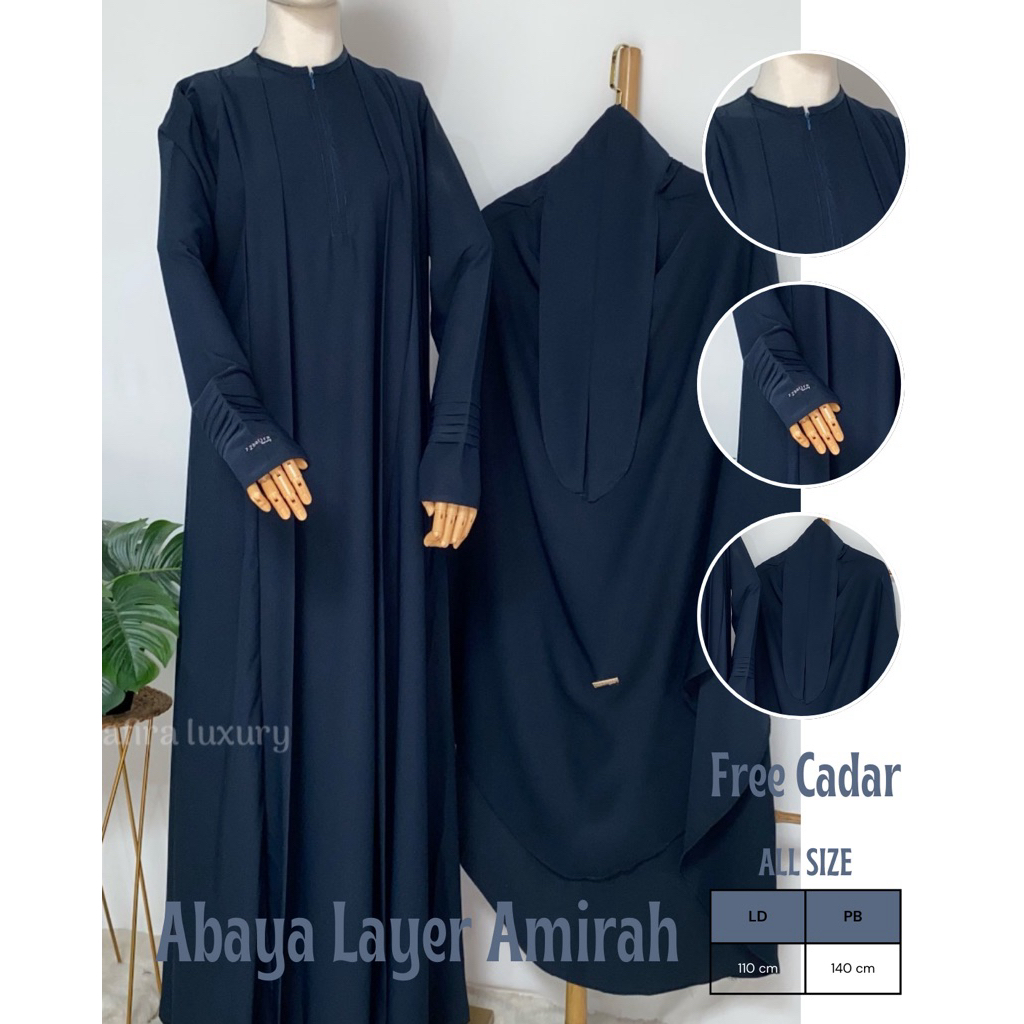 Layer ‘Amirah One set Abaya French Khimar Marbella Silk anti UV Abaya Zhafira Luxury Abaya Lebaran 2