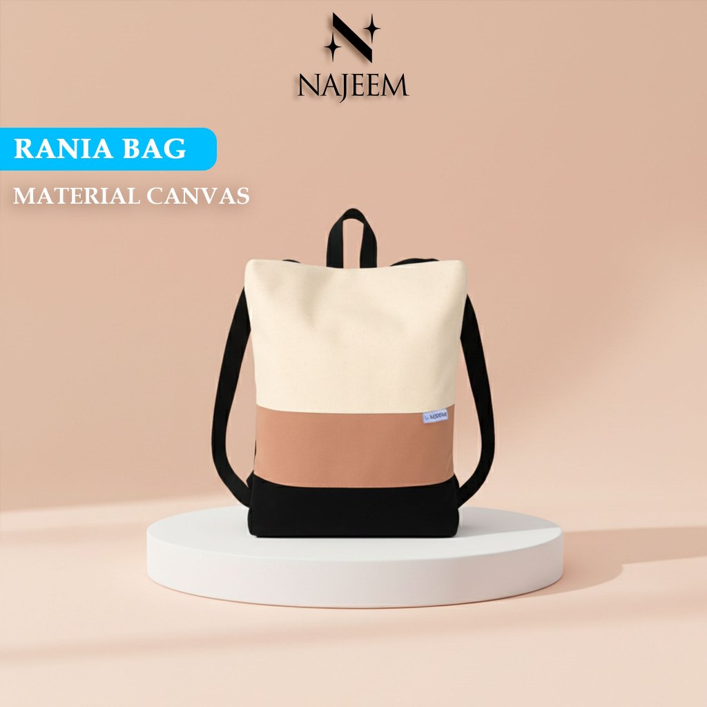 NAJEEM Rania Tas Backpack Wanita Pria Unisex Canvas – Tas Sekolah Kuliah Kerja Casual