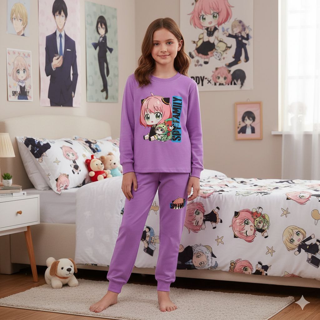 Setelan piyama anak perempuan anime spy family lengan panjang celana panjang 1-10 tahun