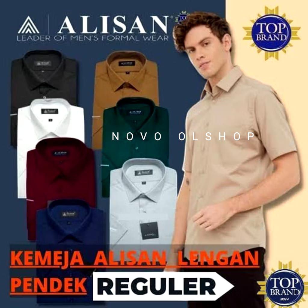 kemeja pria Alisan polos lengan pendek size XS-XXXL
