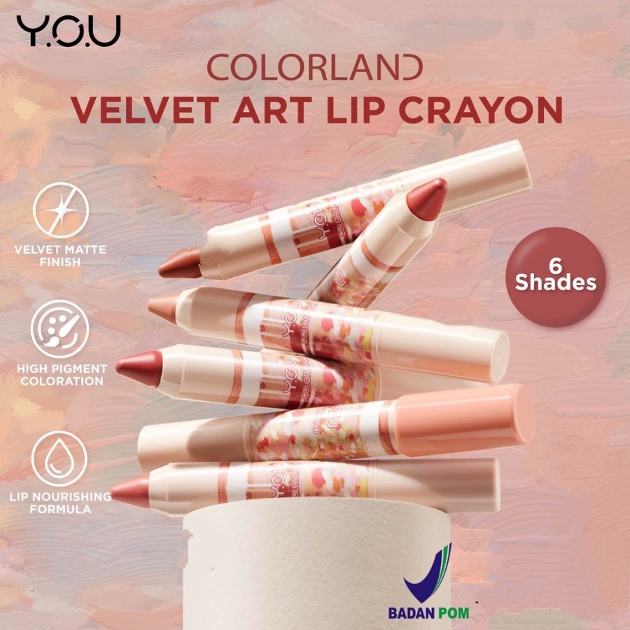 YOU Colorland Velvet Art Lip Crayon / Lipstik Matte Nourishing Vit E