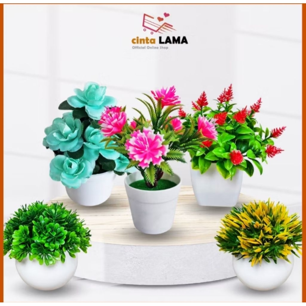 Tanaman Artificial Bunga Hias Pot Kecil Plastik Ornamen Dekorasi Rumah Ruang Tamu