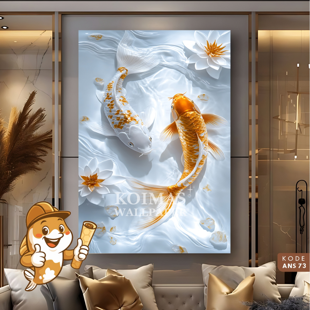 Stiker Dinding Koi Fish Kekinian Wallpaper Dekorasi Dinding Ikan Koi 3D Estetik Stiker Dinding Terba