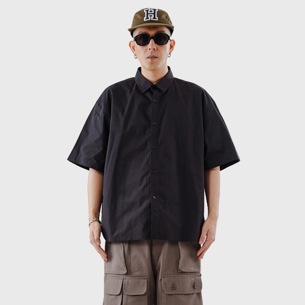 Noforty Project Oversize Wide Boxy Short Shirt Alba Black