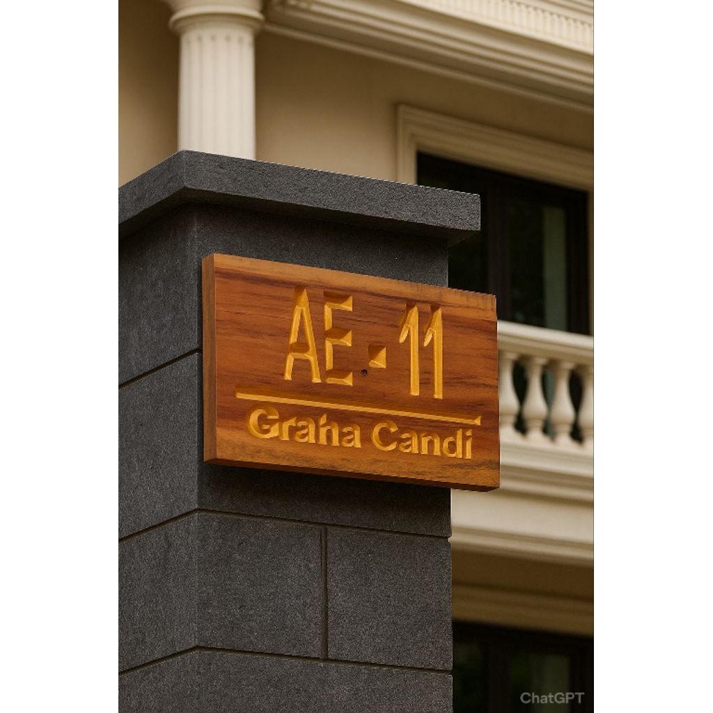 Nomor Rumah Kayu Custom – Premium Handmade | Plat Nomor Rumah Unik Elegan | Papan Alamat Kayu Ukir C