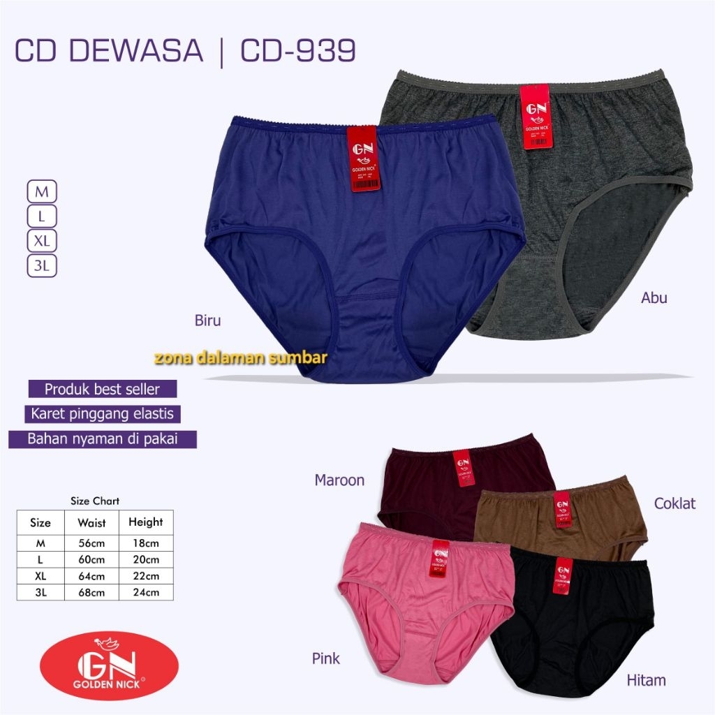 [ZDS] GROSIR 1 LUSIN CD GOLDEN NICK 939 - M L XL XXL BAHAN KATUN CELANA DALAM WANITA CEWEK ANAK SD S