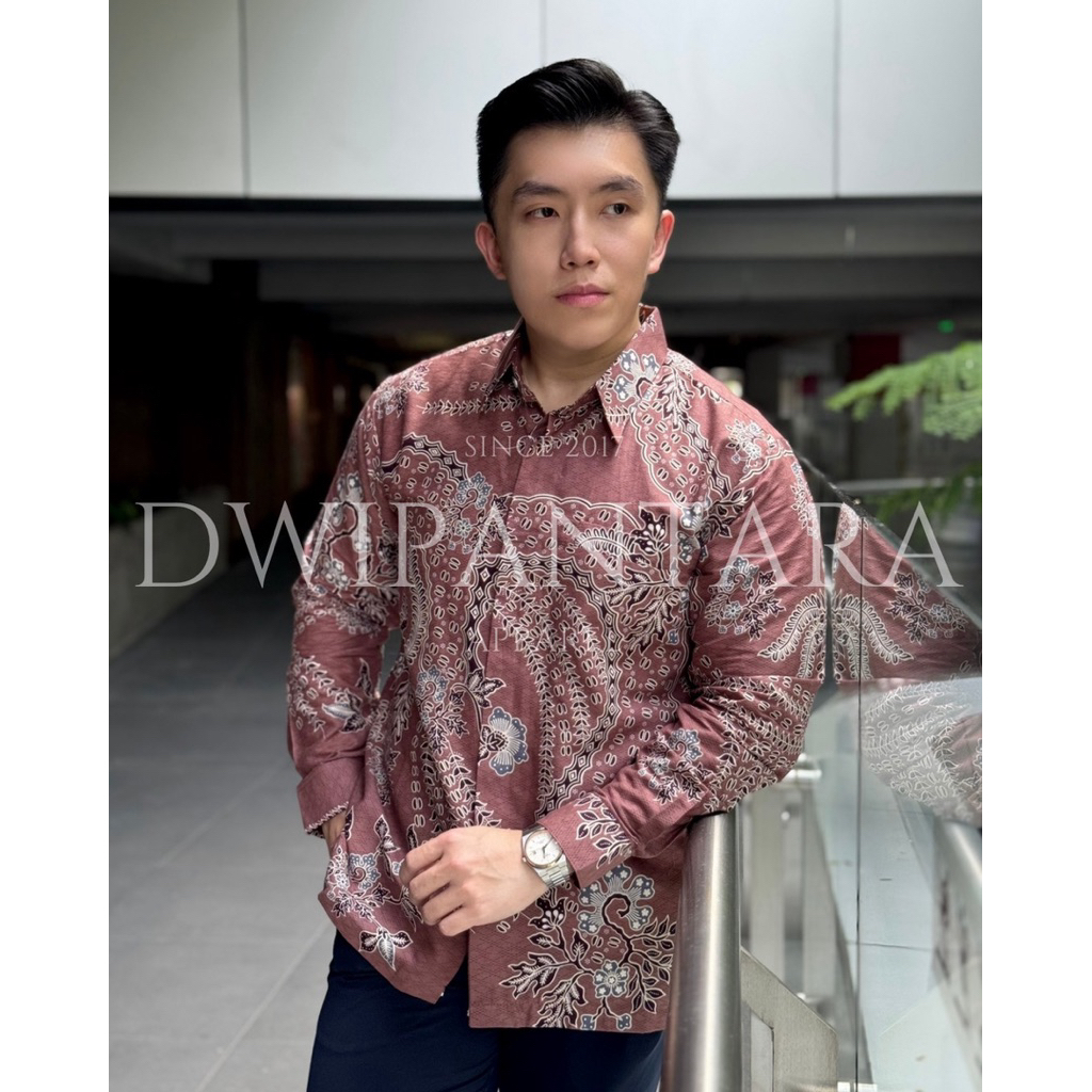 Batik Seluma Dusty Pink Rose, Batik Pria Premium, Lengan Panjang, Katun Furing