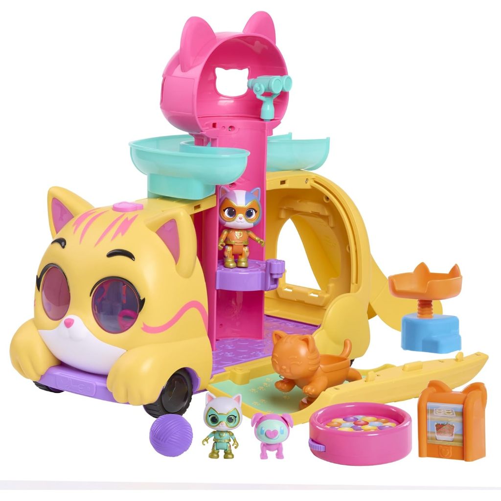 Disney Junior SuperKitties Purr ‘N’ Go Lights and Sounds Playset, 10 Pieces, Articulated Figures