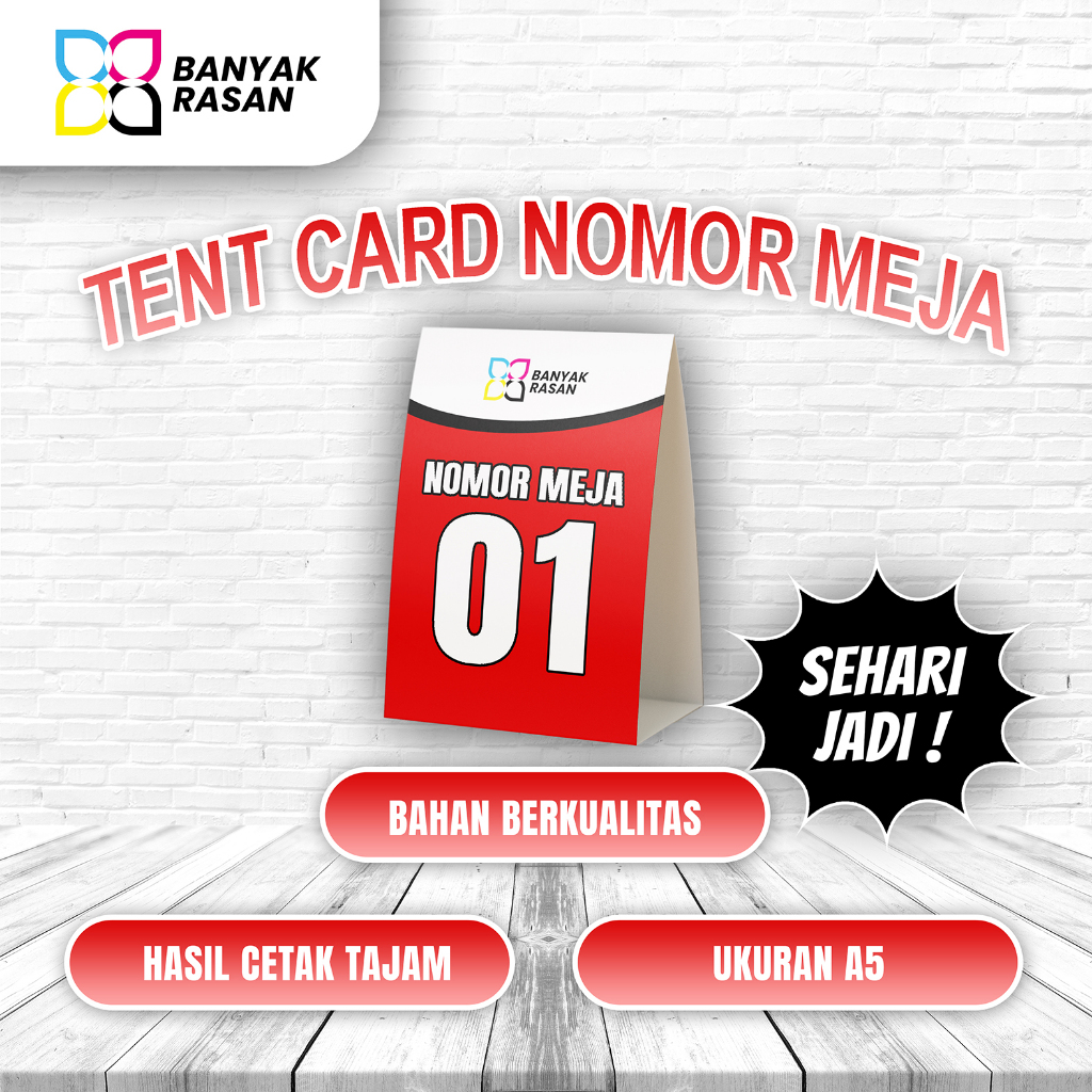 Cetak Table Tent/Tent Card Custom Nomor Meja | Tanpa Minimal Order | TENT CARD NOMOR MEJA