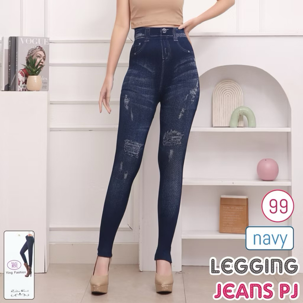 Legging Jeans Wanita Legging Jeans Motif Sobek Kekinian