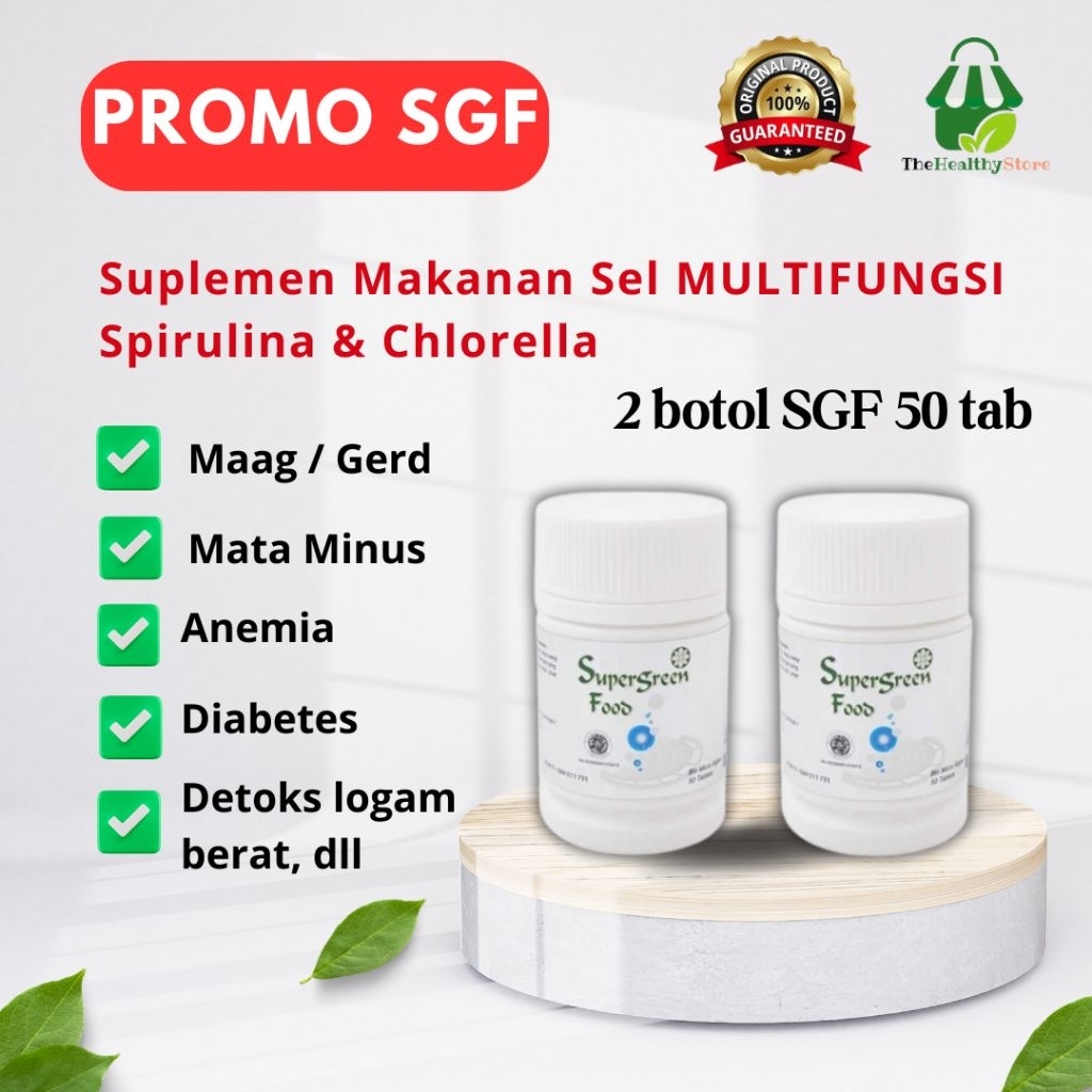 SGF Super Green Food Promo 50 Tablet (2 Botol) – Multivitamin Spirulina Chlorella 15 Vitamin & 12 Mi