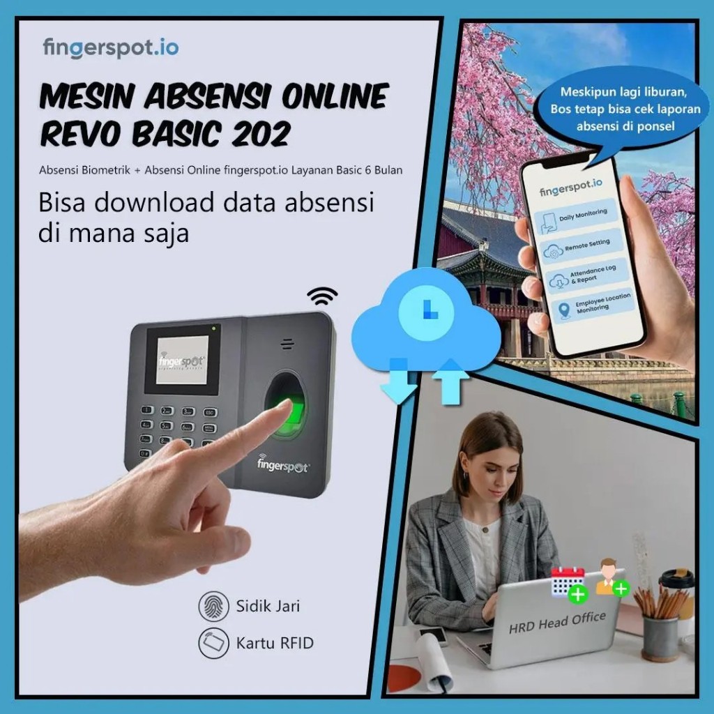 Mesin Absensi Fingerprint Online Fingerspot Revo W 202 BNC / Mesin Absensi Fingerprint Online