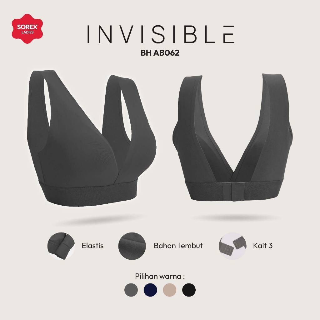 Sorex Bra Seamless V-Neck Tanpa Kawat Cup B Kait 3 Busa Sedang Backless BH AB062