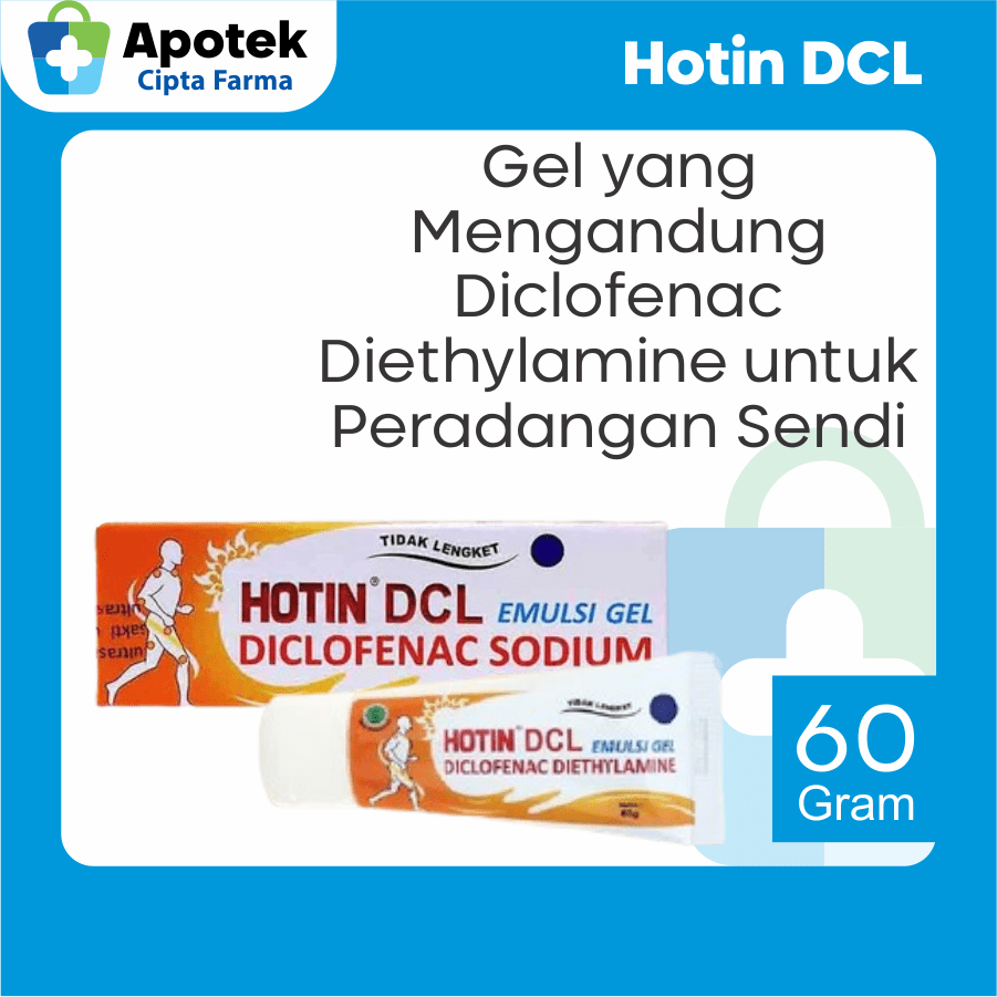 Hotin DCL Emulsi Gel 60 Gram Diclofenac Diethylamine Gel untuk Peradangan Otot Sendi Keseleo dan Mem