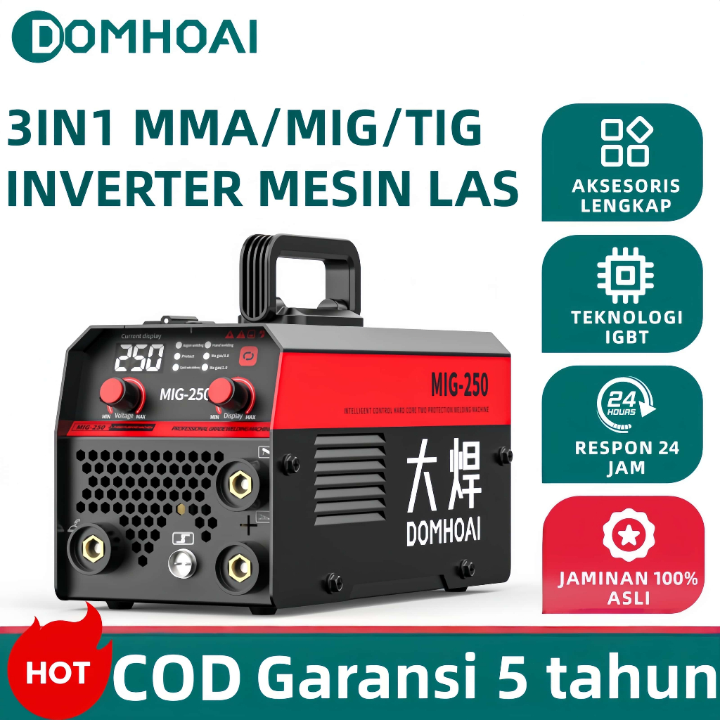[BISA COD] DOMHOAI 3IN1 Mesin Las MIG-250 Daya Ultra Tinggi 450 Watt Inverter Las Listrik Logam Port